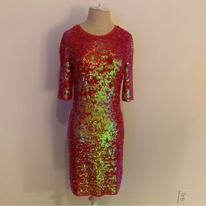 BCBGMaxAzria bright orange sequin t-shirt dress